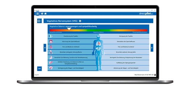 OptiMum Laptop mit Stressanalyse Auswertung auf dem Bildschirm