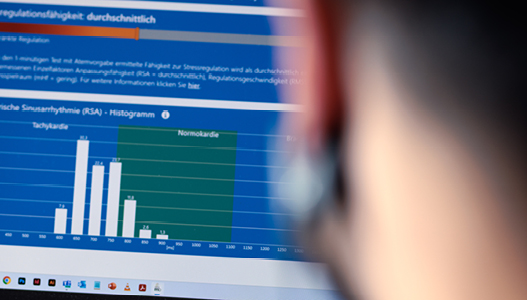 Person blickt auf Laptop mit Stressanalyse Ergebnissen